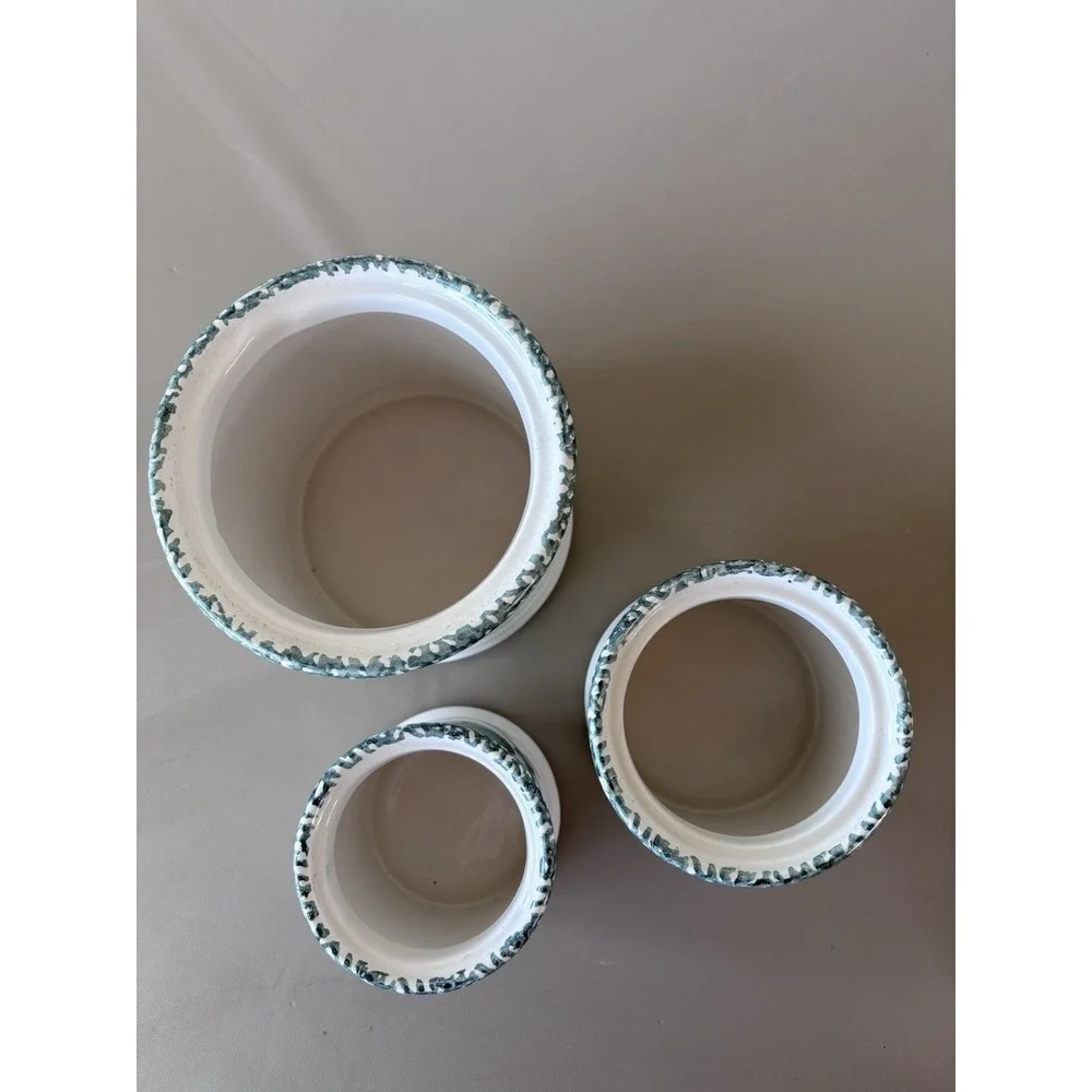 Corelle Canister Set 3pc Green Hearts Sponge Ceramic Farmhouse Cottagecore
